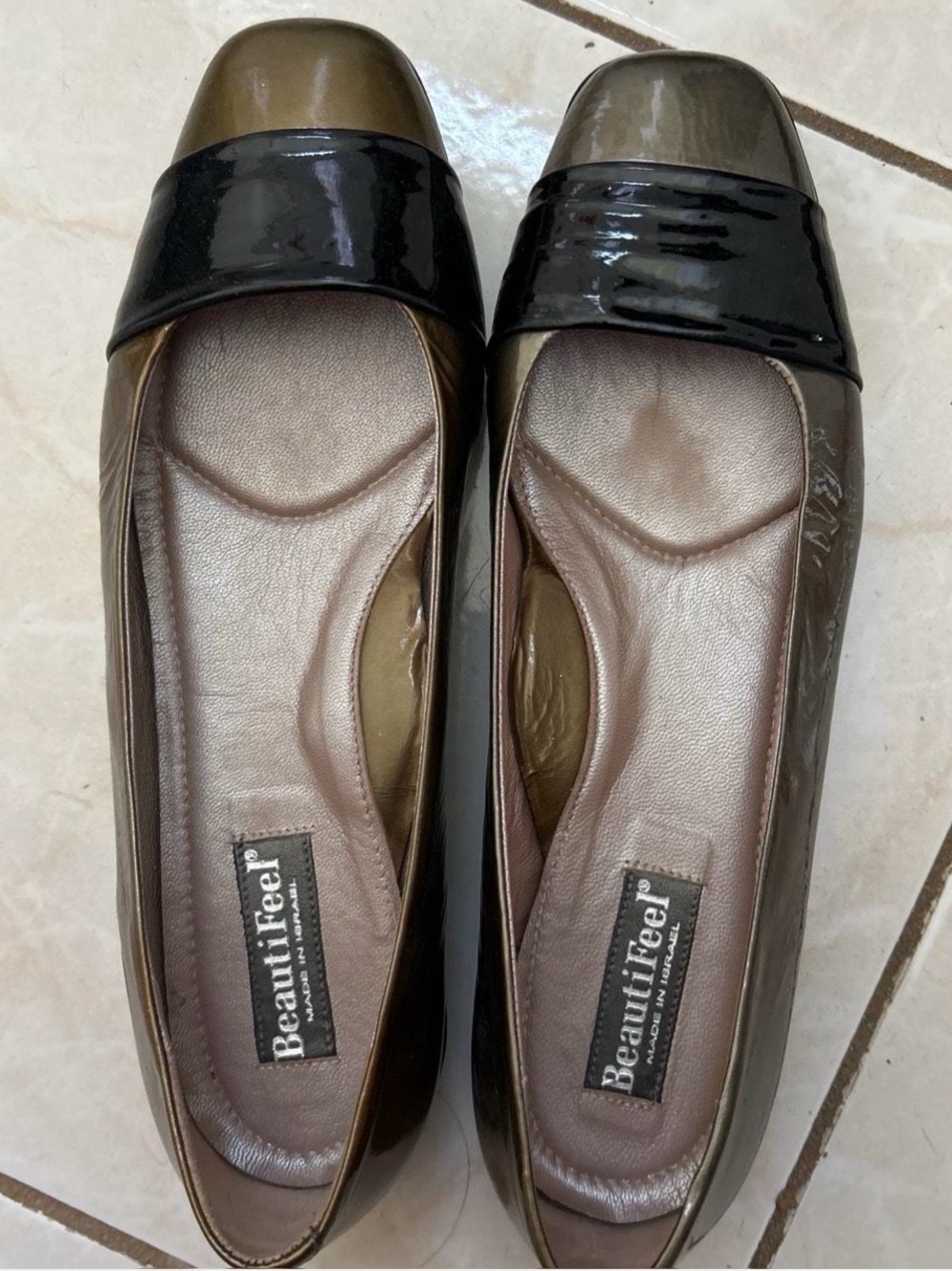 BeautiFeel Bronze Flats with Black Patent Cap Toe